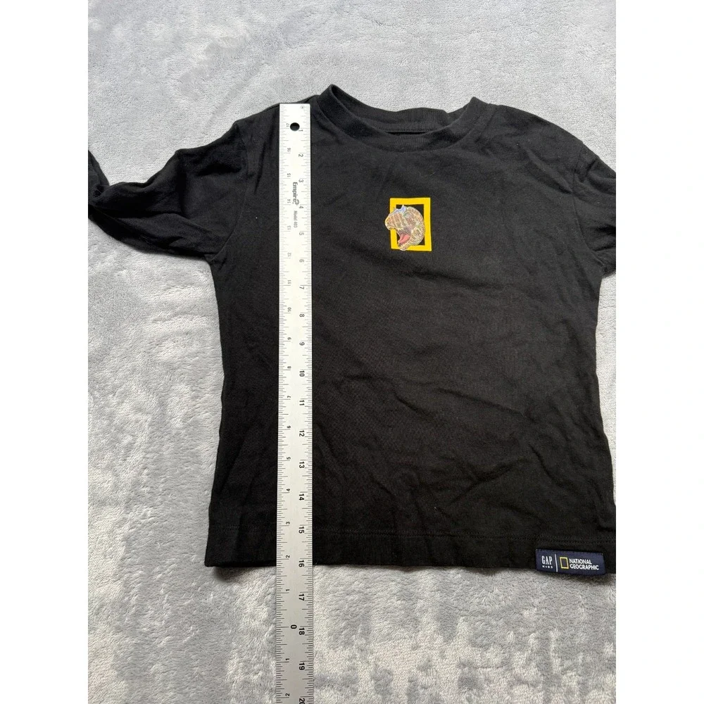 Gap National Geographic Dinosaur T-Shirt Kids XS Black Graphic Print Long Sleeve